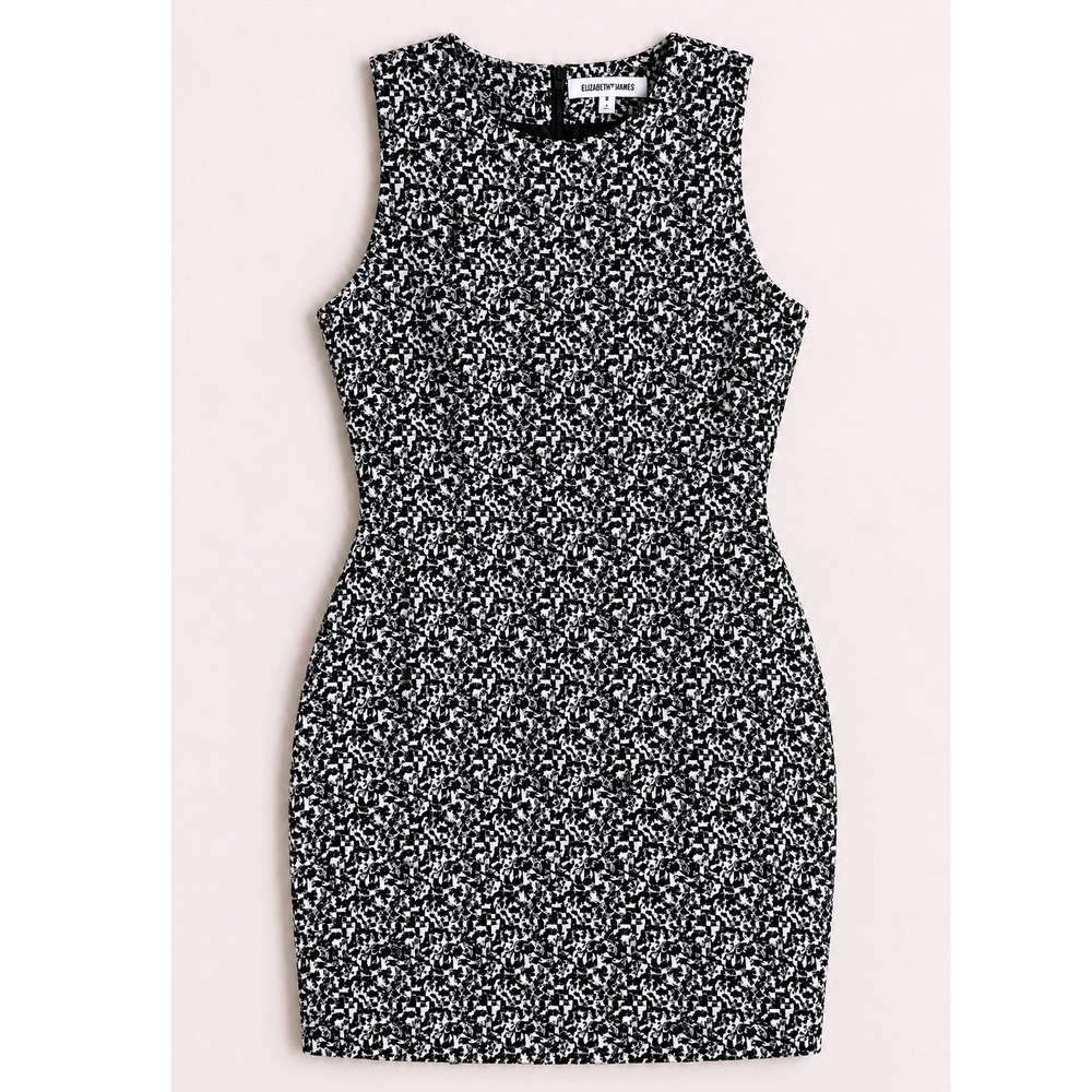 Elizabeth and James Black White Textured Sheath Cocktail Dress Size 6